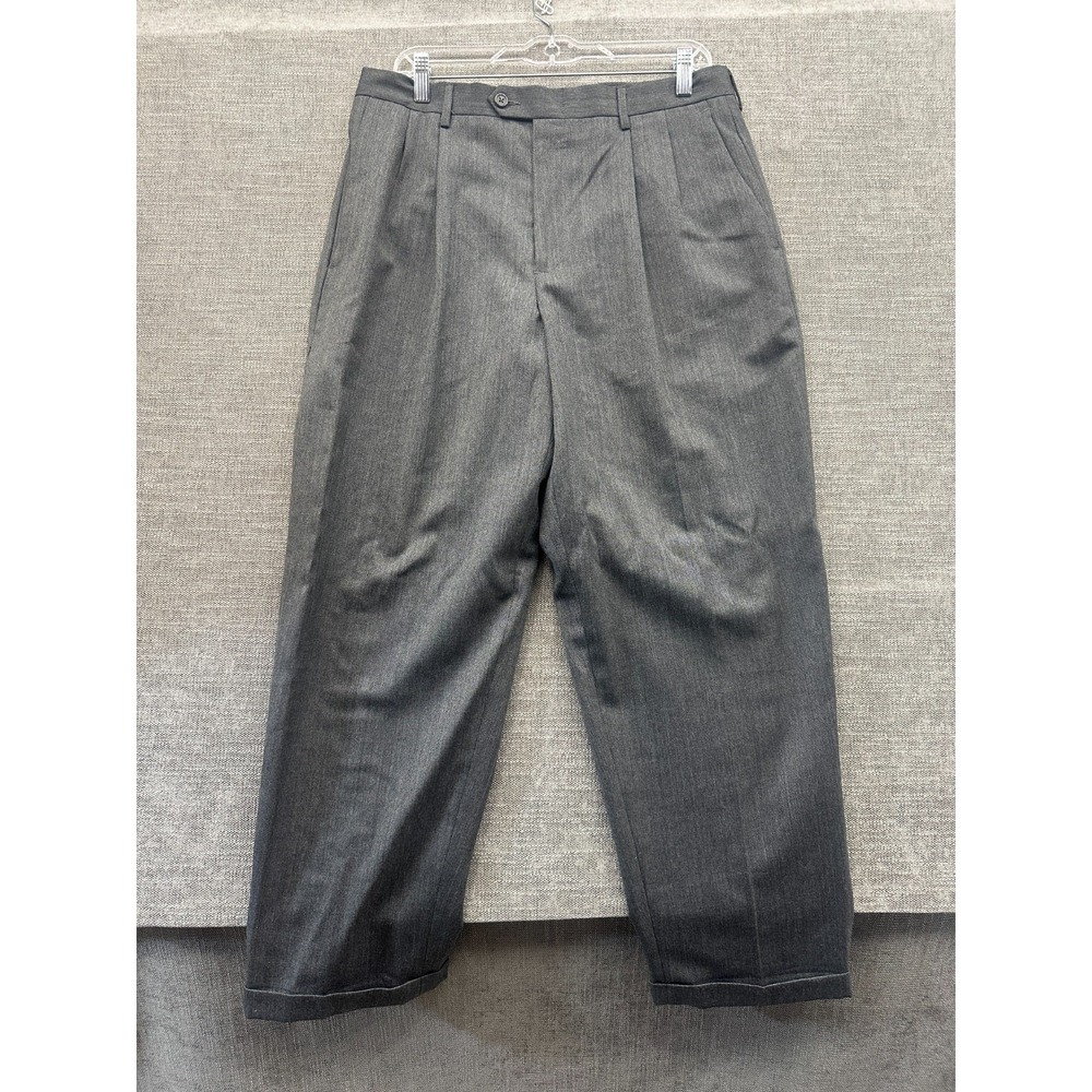 Claiborne Dress Pants Men 34x29 Gray High Rise Pleated Straight Leg Business